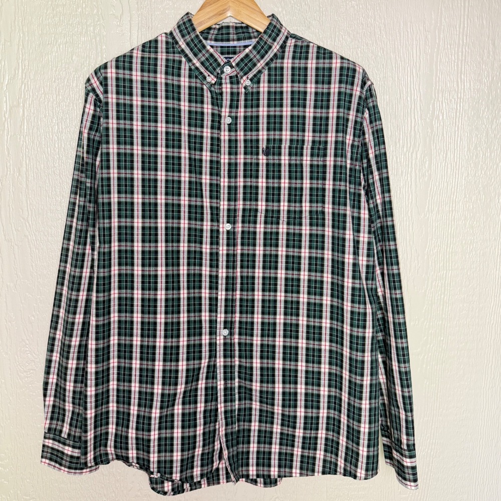 Chaps Mens XXL Green Festive Plaid Long Sleeve Easy Care Button Down Shirt